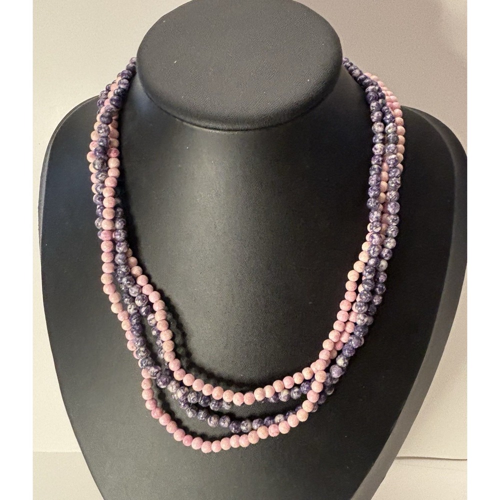 Necklace Lot of 2 Pink Purple Stone Bead Strands 34" Long Layering